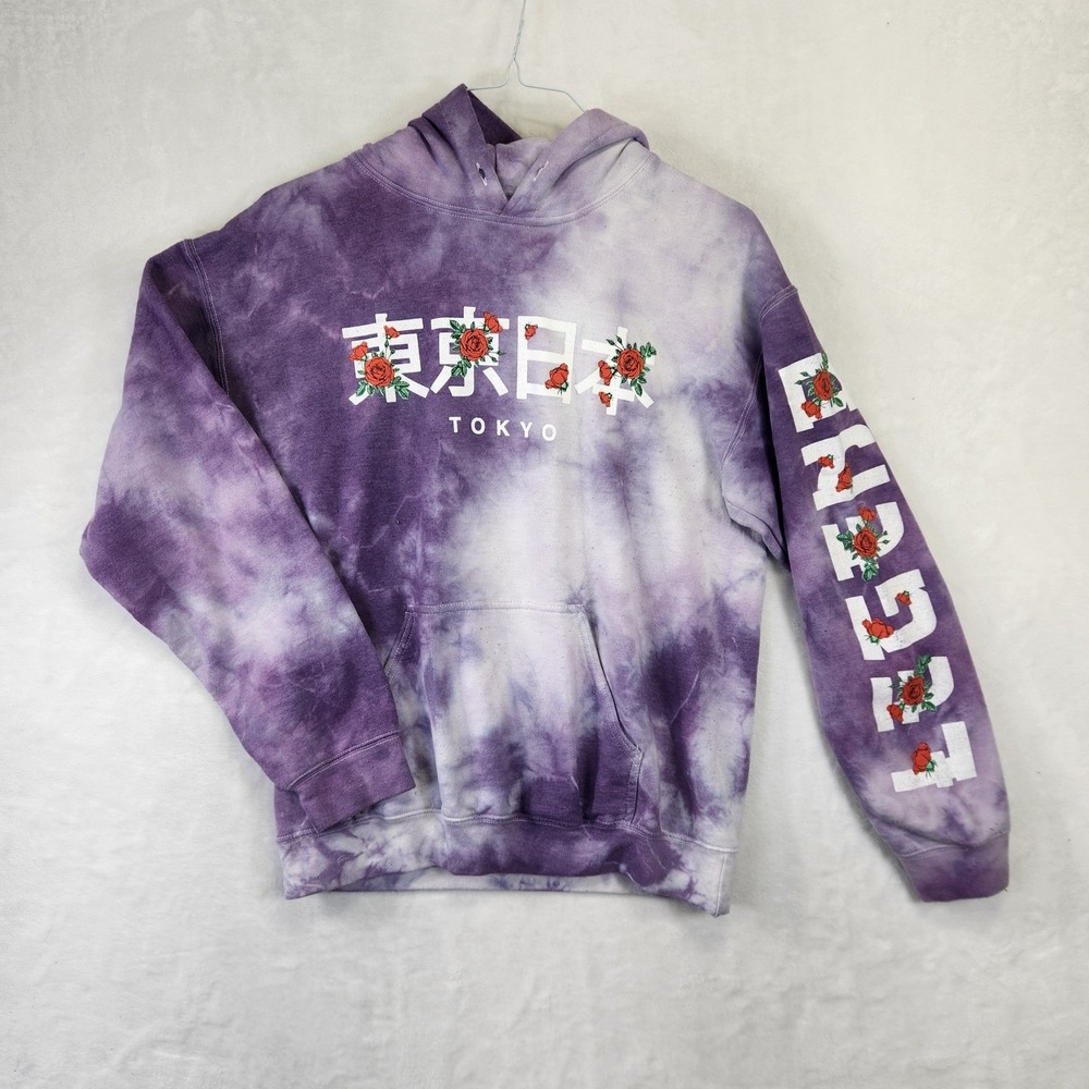 Popular Poison Tie‎ Dye Purple Rose Tokyo Japanese Kanji Graphic Hoodie Medium
